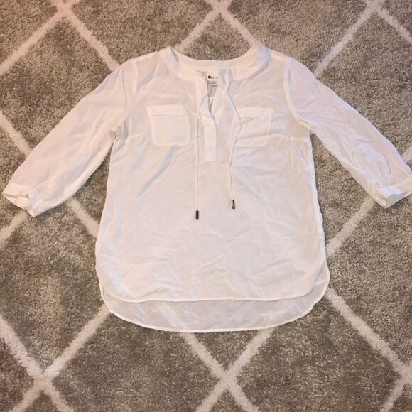 Stylus White Boho Beachy V Neck Sheer Blouse - Picture 1 of 9